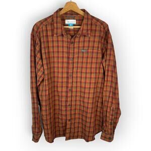 Columbia Mens XL Vapor Ridge III Rust Brown Plaid Long Sleeve Outdoor Shirt